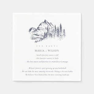 Navy Pine Woods Mountain Sketch Wedding Fun Facts Napkin