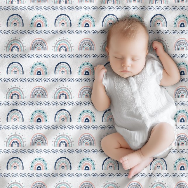 Navy Pink Baby Blanket Soft Boho Rainbow Style (Navy Pink Baby Blanket Soft Boho Rainbow Style)