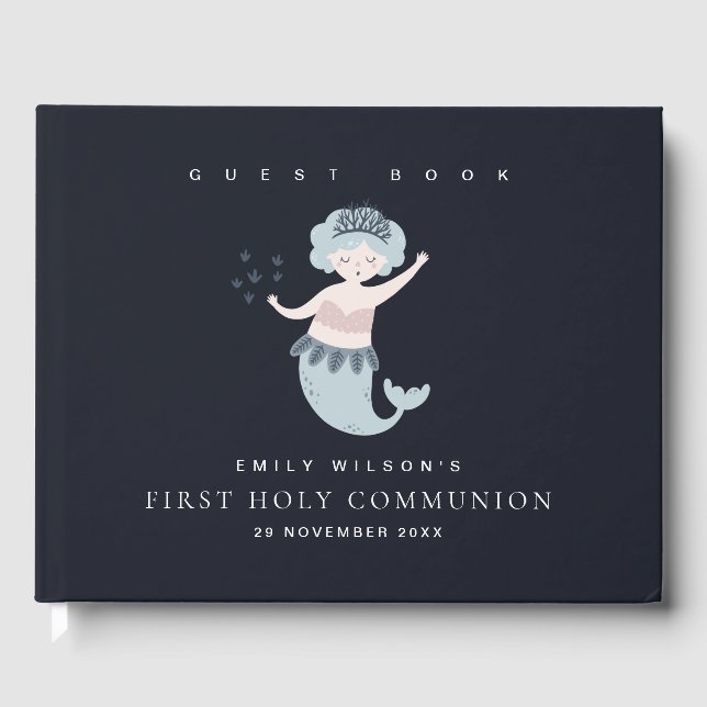 NAVY PINK BLUE MERMAID KIDS FIRST HOLY COMMUNION GUEST BOOK (Front)