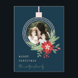 Navy Pink Christmas Ornament Photo Poinsettia Holiday Postcard<br><div class="desc">If you need any further customisation please feel free to message me on yellowfebstudio@gmail.com.</div>