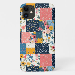 Navy Pink Cottagecore Floral Patchwork Case-Mate iPhone Case