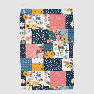 Navy Pink Cottagecore Floral Patchwork Golf Towel
