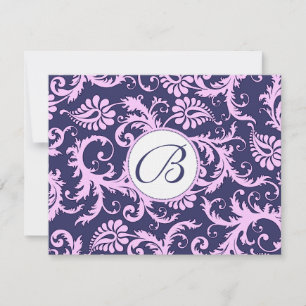 Navy & Pink Damask Swirls Wedding Response RSVP