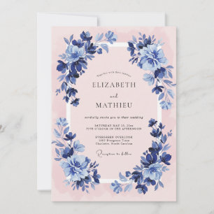 Navy Pink Elegant Classic Wedding Invitation