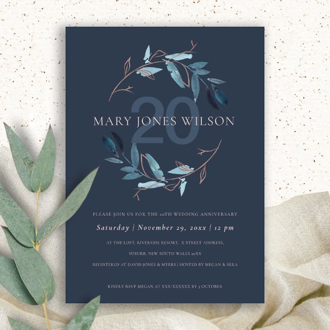 NAVY PINK FAUNA WREATH ANY YEAR ANNIVERSARY CARD (Creator Uploaded)