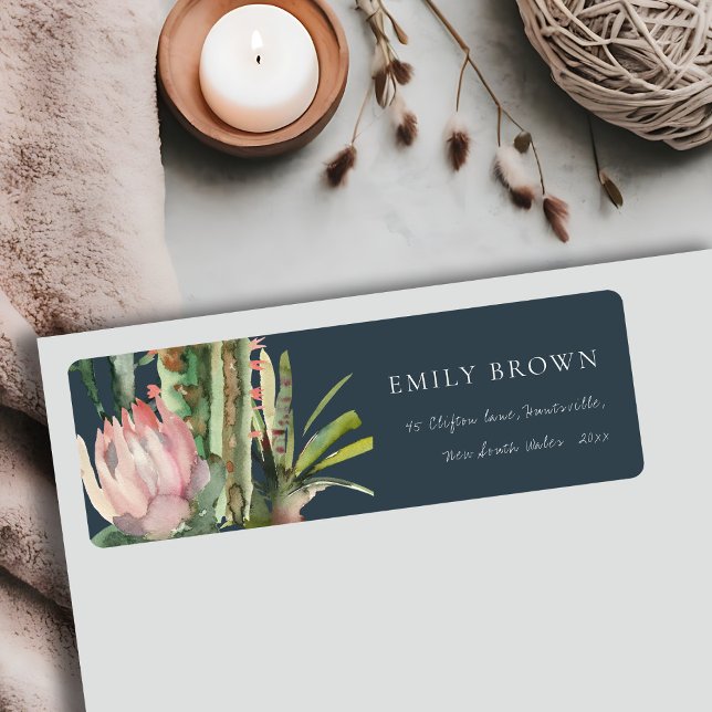 NAVY PINK FLORAL CACTI FOLIAGE WATERCOLOR ADDRESS (Creator Uploaded)