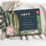 NAVY PINK FLORAL DESERT CACTI FOLIAGE WATERCOLOR SAVE THE DATE<br><div class="desc">A perfect wedding collection for those looking for a tastefully done, elegant vibrant cactus theme. The cacti and succulent foliage designs are hand painted in watercolor. Personalise it with your name, your wedding date, and be sure to include a special message. Lots of designs to choose from and lots of...</div>
