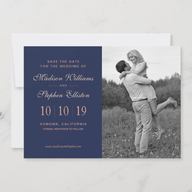Navy & Pink Floral & Plant Pattern - Save the Date (Front)