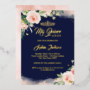 Navy Pink Floral Quinceanera Birthday