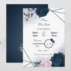 Navy & pink flowers romantic save the date