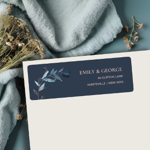 NAVY PINK FOLIAGE WATERCOLOR LEAVES BRANCH ADDRESS