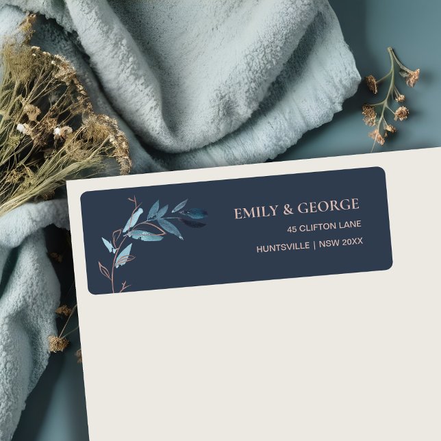 NAVY PINK FOLIAGE WATERCOLOR LEAVES BRANCH ADDRESS (Creator Uploaded)