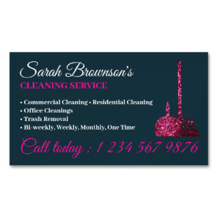 Navy Pink Glitz Glam Cleaning Service Janitorial Magnetic Business Card