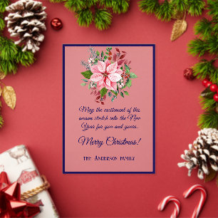 Navy Pink Green Poinsettia Frosted Christmas Card Acrylic Invitations