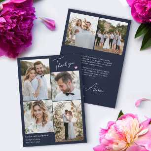 Navy Pink Heart Wedding Photos Thank You Note