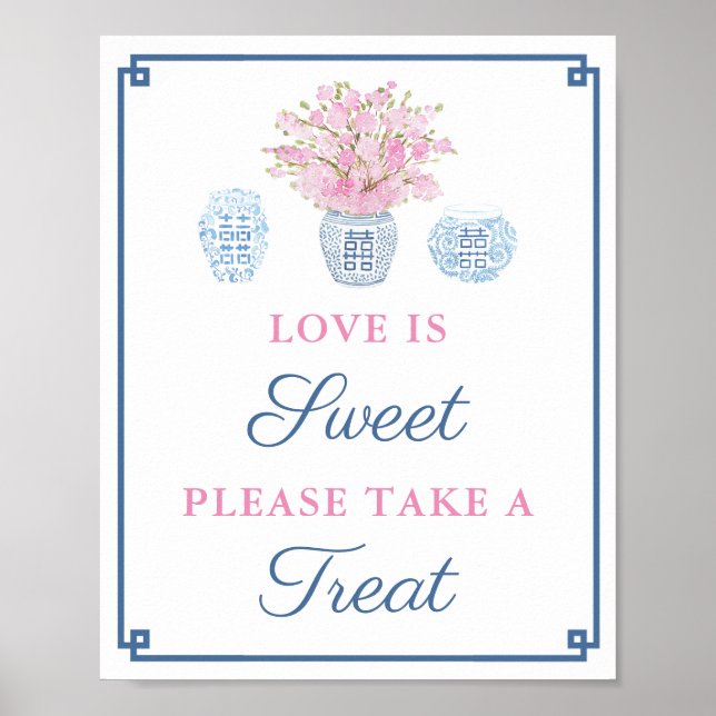Navy Pink Love Is Sweet Take A Treat Bridal Shower Poster (Front)