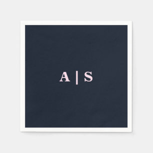 Navy & Pink Monogram Wedding Cocktail Napkin