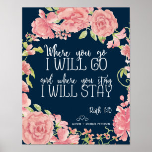 Navy pink peonies quote wedding sign