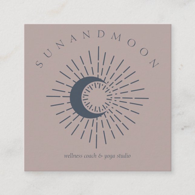 Navy Pink Sun Moon Spiritual Solar Energy Square Business Card (Front)