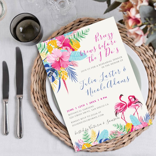 Navy Pink Tropical Wild Forest Rehearsal Dinner Invitation (Creator Uploaded)