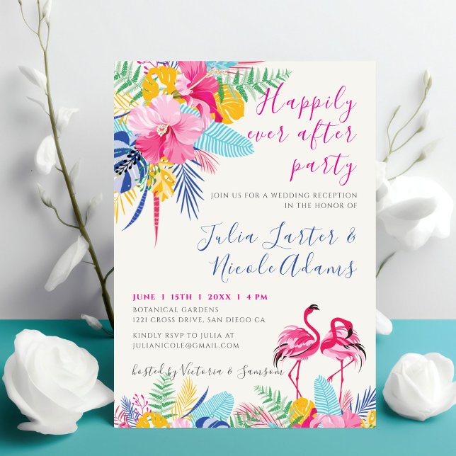 Navy Pink Tropical Wild Forest Wedding Reception Invitation (Creator Uploaded)