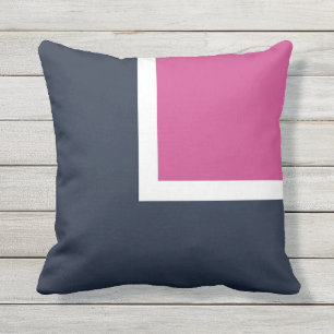Navy Pink White Colour Block Modern Outdoor Pillow