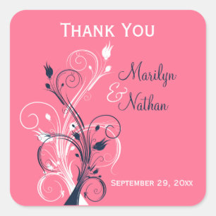 Navy Pink White Floral 1.5" Wedding Sticker