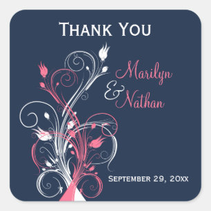 Navy Pink White Floral 1.5" Wedding Sticker