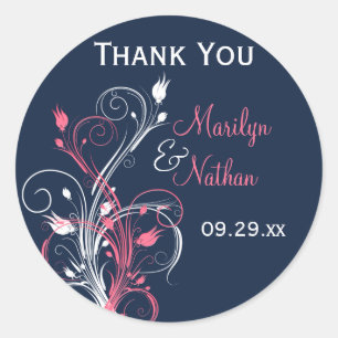 Navy Pink White Floral 1.5" Wedding Sticker