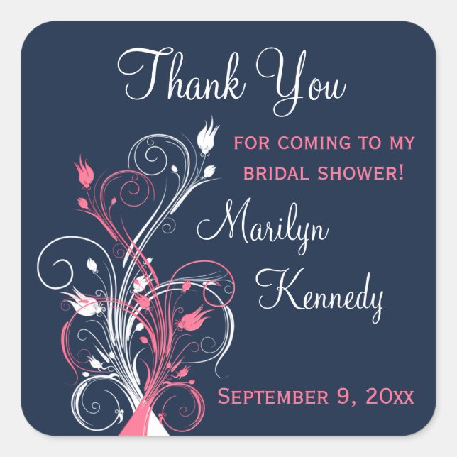 Navy Pink White Floral Bridal Shower Sticker (Front)