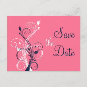 Navy Pink White Floral Save the Date Post Card