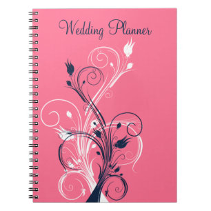 Navy Pink White Floral Wedding Planner Notebook