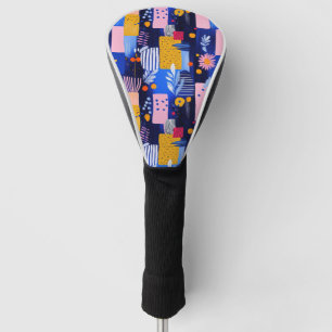 Navy Pink Yellow Geometric Botanical Golf Head Cover