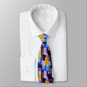 Navy Pink Yellow Geometric Botanical Tie