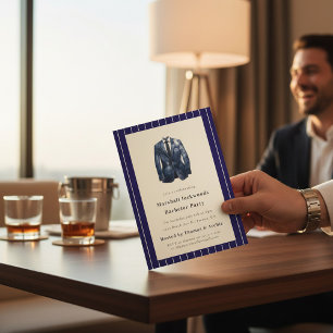 Navy Pinstripe Suit Bachelor Party Invitation