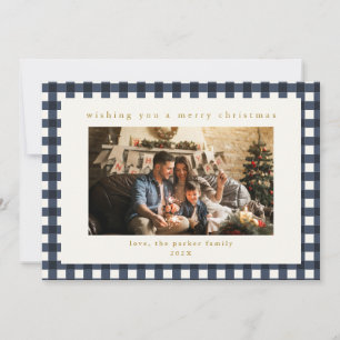 Navy Plaid Custom Photo Christmas Holiday Card