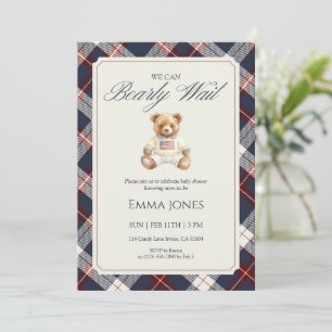 Navy Plaid Teddy Bear Baby Shower Invitation