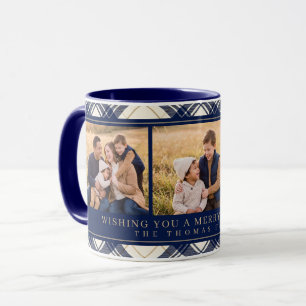Navy Plaid Three Photo Christmas Mug