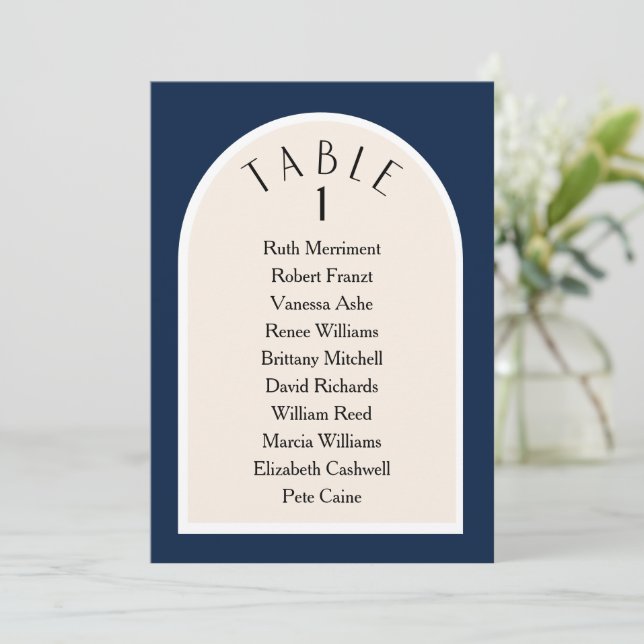Navy plan modern arched table number seating plan (Standing Front)