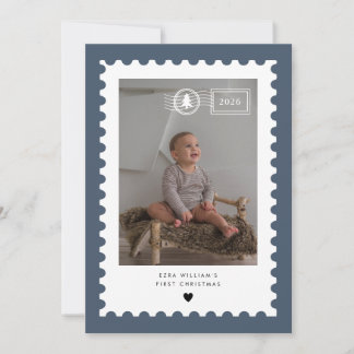 Navy Postage Stamp Baby's 1st Christmas Photo Holiday Card