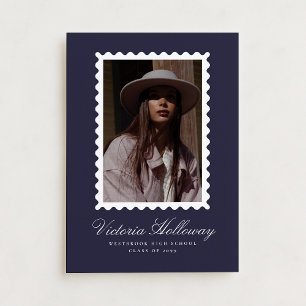 Navy Postage Stamp photo Graduation Announcement