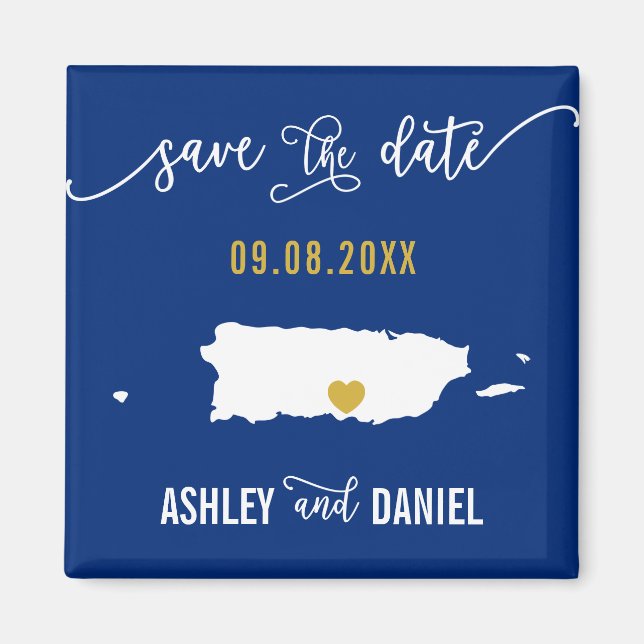 Navy Puerto Rico Wedding Save the Date Map Magnet (Front)