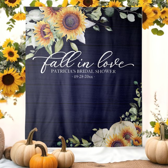 Navy Pumpkin Greenery Fall Bridal Shower Backdrop Tapestry (Creator Uploaded)