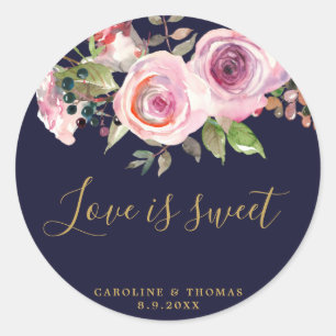 navy purple floral wedding love is sweet sticker