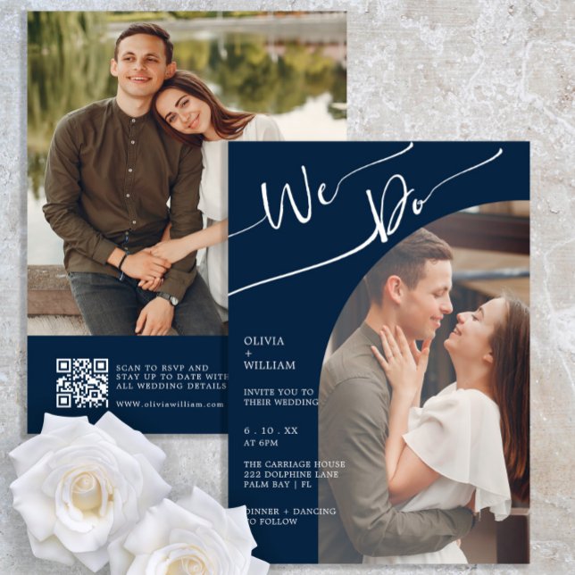 Navy QR Code Two Photo Wedding Invite (Creator Uploaded)