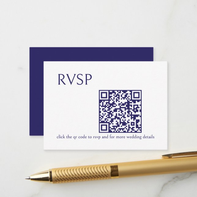 Navy QR Code Wedding RSVP Enclosure Card (Front/Back In Situ)