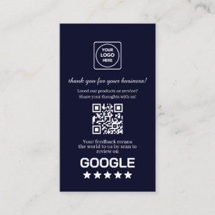 Navy QR Google Reviews Custom Thank You Link Business Card