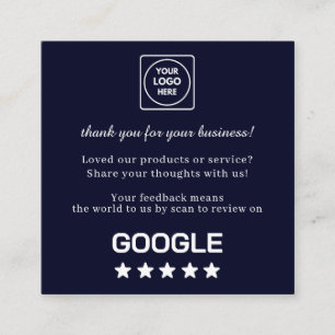 Navy QR Google Reviews Custom Thank You Link Square Business Card