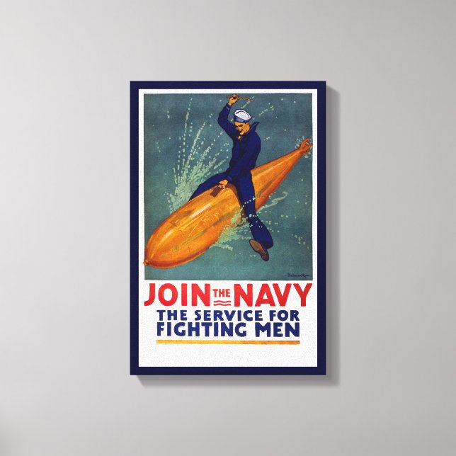 Navy Recruitment Poster Sailor on Torpedo Canvas Print (Front)