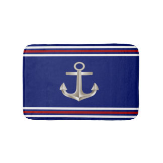 Navy Red Anchor Bathmat